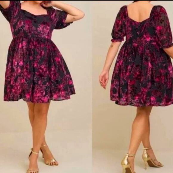 Torrid 16 Dress Retro Cocktail Plus Semi Formal Velvet Burnout Babydoll Dress - Picture 1 of 17